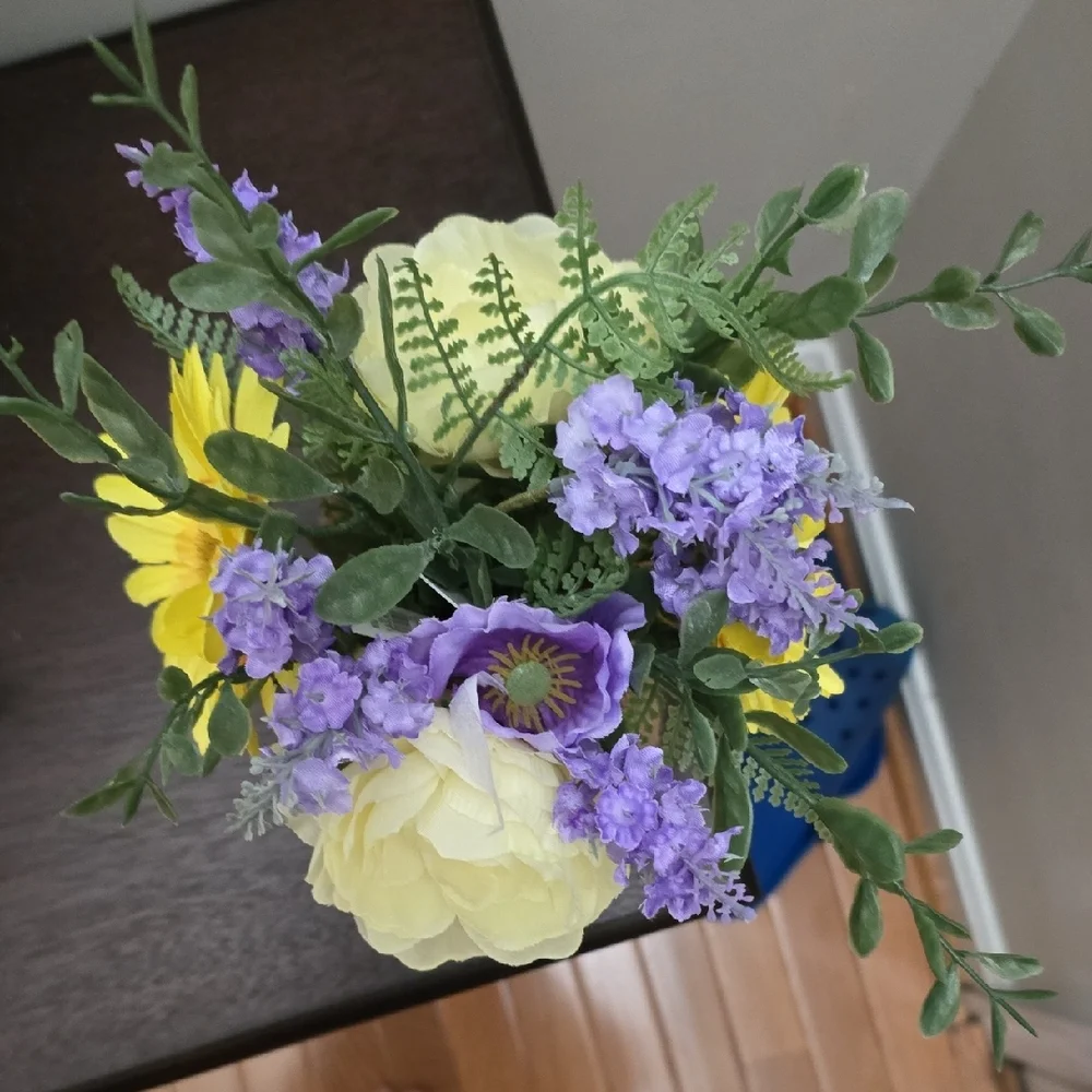 Rustic Floral Arrangement with Yellow and Purple Accents